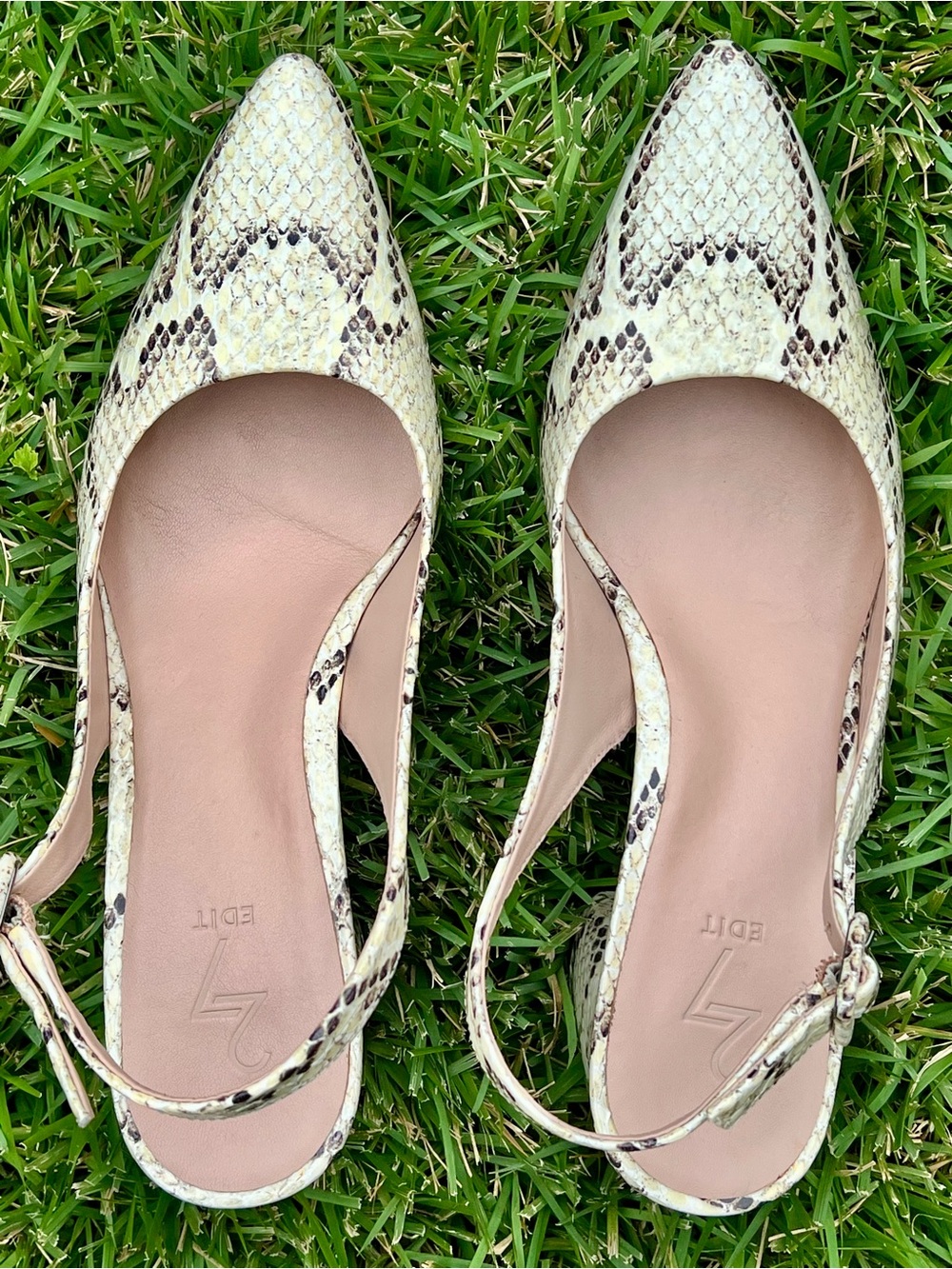Elegant 27 Edit Snakeskin Slingback Pointed Chunky Heel Platform Cushioned 7.5